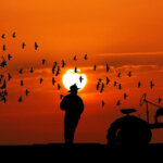 homem na agricultura familiar no campo ao anoitecer