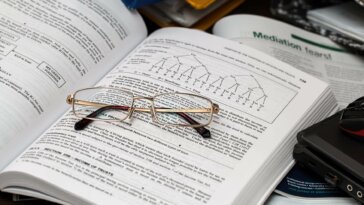 óculos sobre livro de matemática que explica conceitos de fatoração